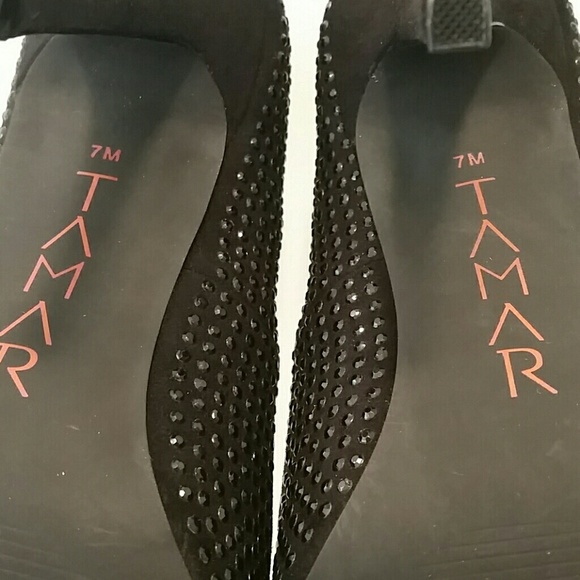 Tamar Black Microsuede Studded Heels 7 M - Picture 5 of 8
